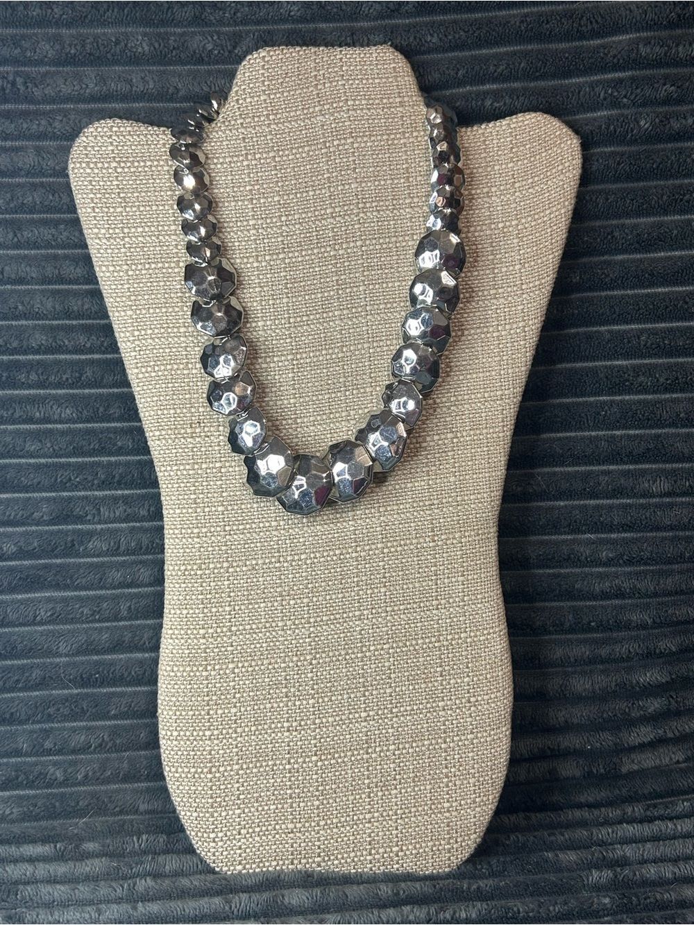Modernist Hammered Silver Nugget Pebble Statement Choker Necklace